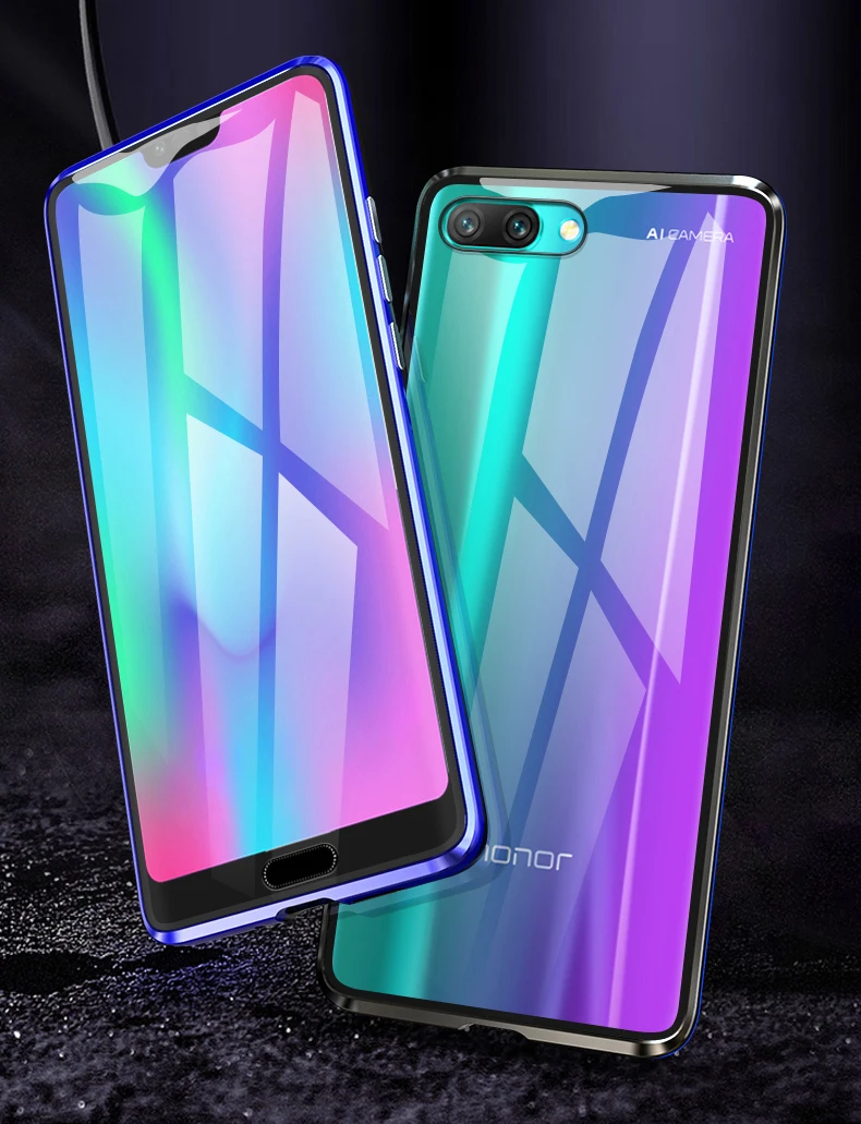 Встроенный Магнитный чехол стеклянный магнит Адсорбция чехол для huawei Honor 10i Honor V10 Передняя и задняя стеклянная крышка чехол Honor 10