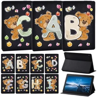 pu leather tablet cover stand case for lenovo tab e10 10 1 inchlenovo tab m10 10 1 inch bear letter series pattern