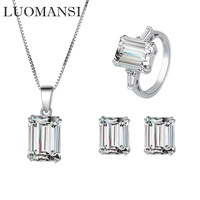 luomansi 911mm super flash high carbon diamond wedding set jewelry ring necklace earrings s925 silver woman party