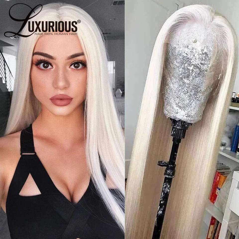 

Пепельно-блонд, прозрачное кружево 613, цветные прямые кружевные передние человеческие волосы, парики серого и белого цвета, кружевные перед...