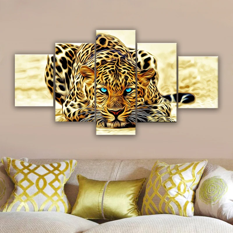 

5 Piece Canvas Painting Art Animal Wall Pictures For Living Room Decor Creeping Leopard Print Large Modern Home Wall Poster