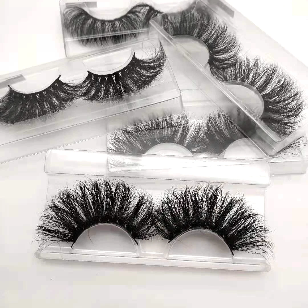 

25mm 27mm 3D Very Long Fluffy Wispy Real Mink Eyelashes Thick Big Volume Eye lashes for Wholesale Top Fake Strip Lash