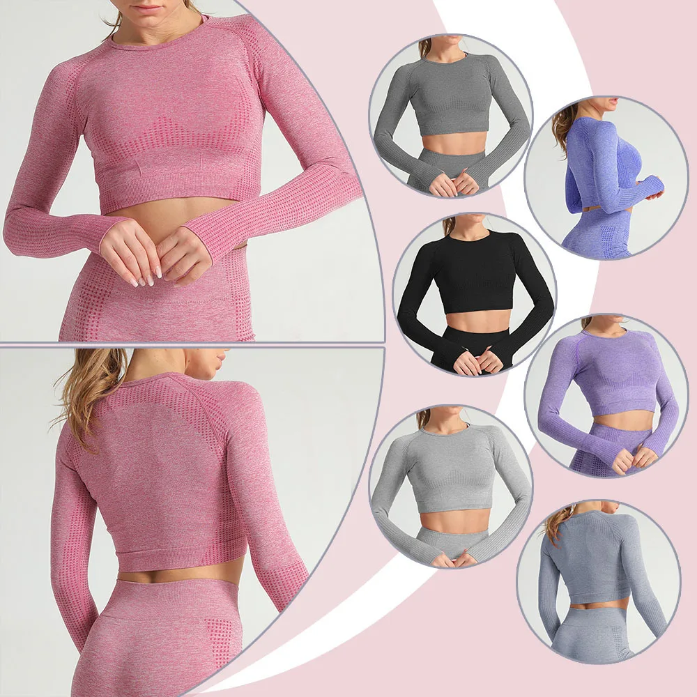 Укороченный Топ женский с круглым вырезом длинным рукавом в горошек