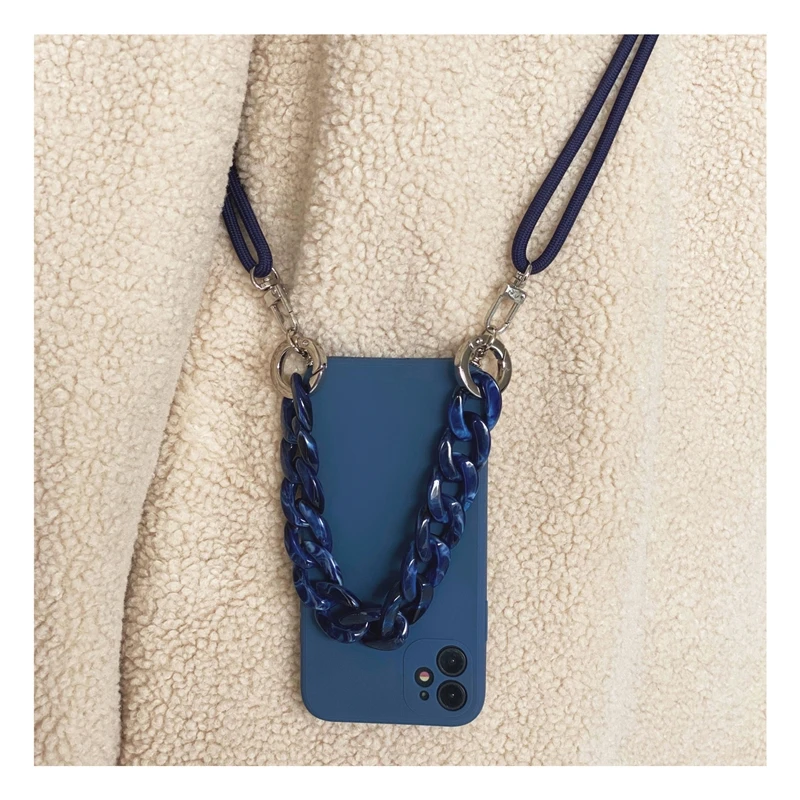 

2022 INS Crossbody Lanyard Necklace Marble chain silicone case for iphone 12 Pro Max 12 MiNi 11 Pro Max XR X XS Max 7 8 plus SE