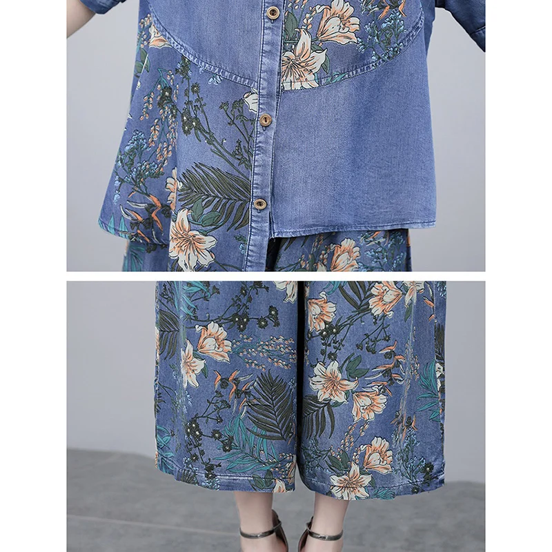 Костюм женский с принтом Tencel модный ковбойский комплект повседневный топ и