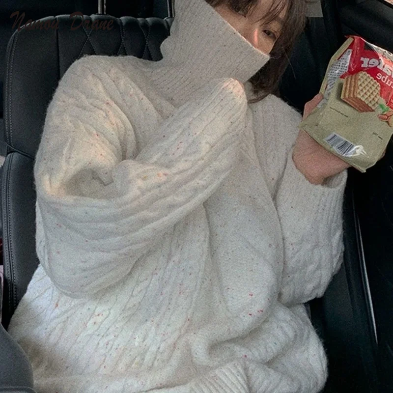 

Женская Толстая водолазка Namou Drane, свободный свитер в Корейском стиле с высоким воротником, верхняя одежда в стиле ретро для осени и зимы, 2021