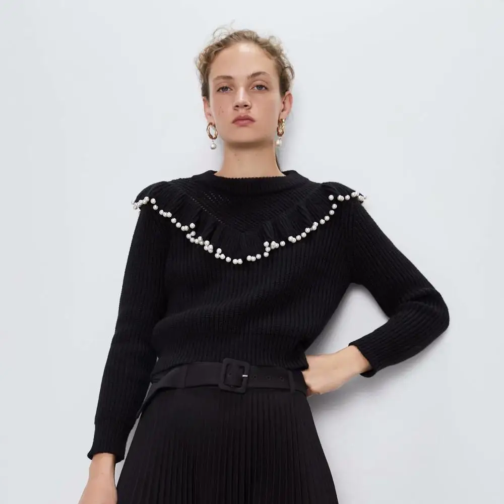 Za 2019 зимняя одежда женский свитер пуловер модный круглый вырез длинный рукав