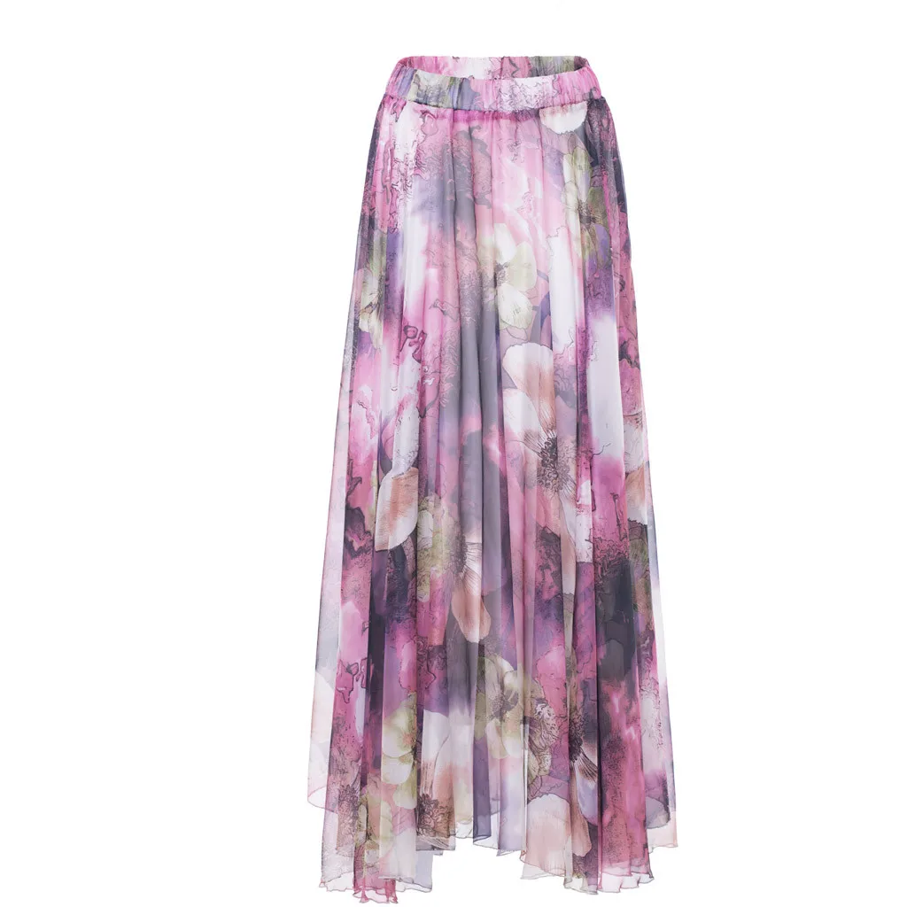 

Autumn Winter Cotton Elastic High Waist Maxi Skirts Fashion Lady Bohemian Printed Flexible High Waist A-Shaped Beach SkirtZ044