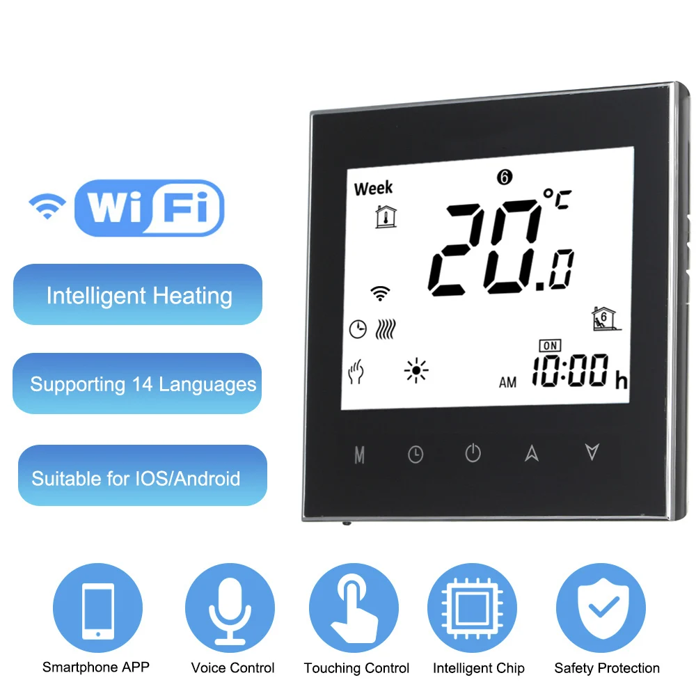 

Digital thermostat with WiFi Connection & Voice Control touch screen AC 95-240V 5A for all water heating systems thermostat GA
