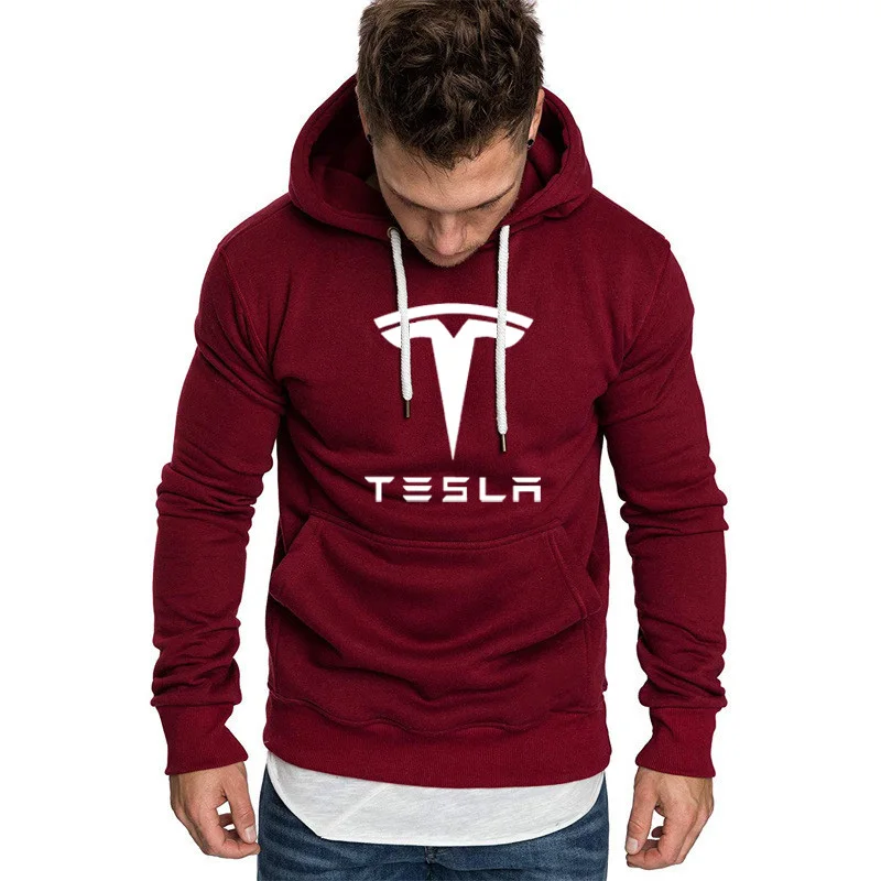 

Unisex 2020 new Men's pullover Tesla Car Logo printing Spring Autumn New high quality Cotton Casual Men's Hoody