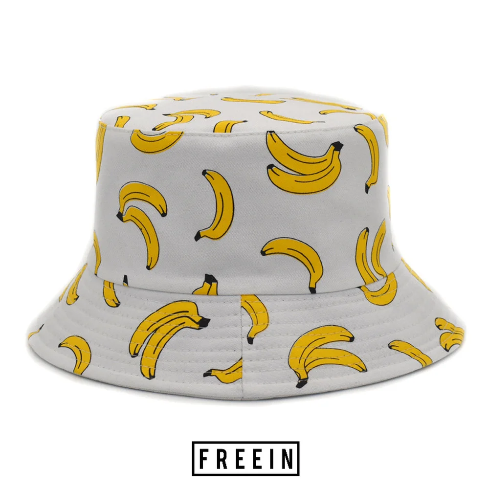 

FREEIN New Summer Women's Cap Banana Pattern Bucket Hat Teens Travel Bucket Hats Packable Beach Outdoor Sunshade Fisherman's Hat