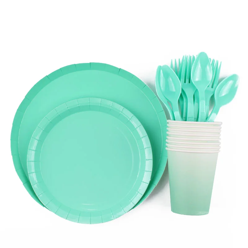 Круглые одноразовые столовые приборы чисто зеленого цвета 40 шт./компл. украшение