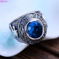 s925 sterling silver ring for man totem synthetic blue crystal male character mans fashion thai silver jewelry ring
