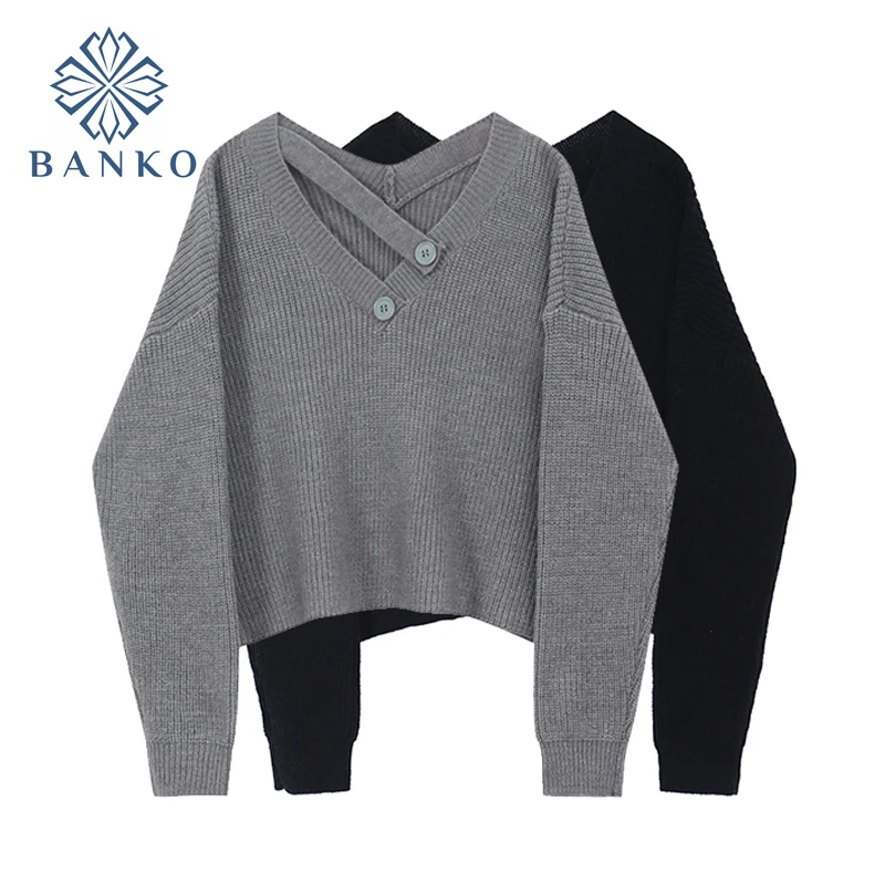 

Autumn Winter Sweater Pullover Women 2021 Fashion Loose V Neck Knitted Sweater Female Long Sleeve Tops Korean Chic Sueters Mujer