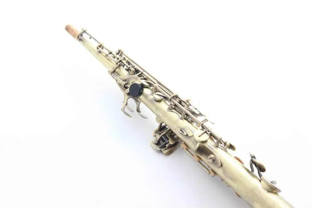 Koop Nieuwe Custom Serie Merkloze Rechte Pijp Sopraan B (B) Saxofoon Parel Knoppen Messing Antieke Koperen Sax Muziekinstrumenten