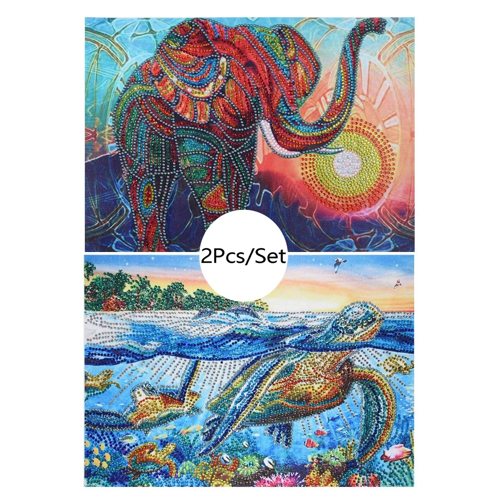 

2Pcs Special Shaped Diamond Painting Cross Stitch Elephant Turtle Animal Diamond Mosaic 5D DIY Home Decor Picture Of Rhinestone