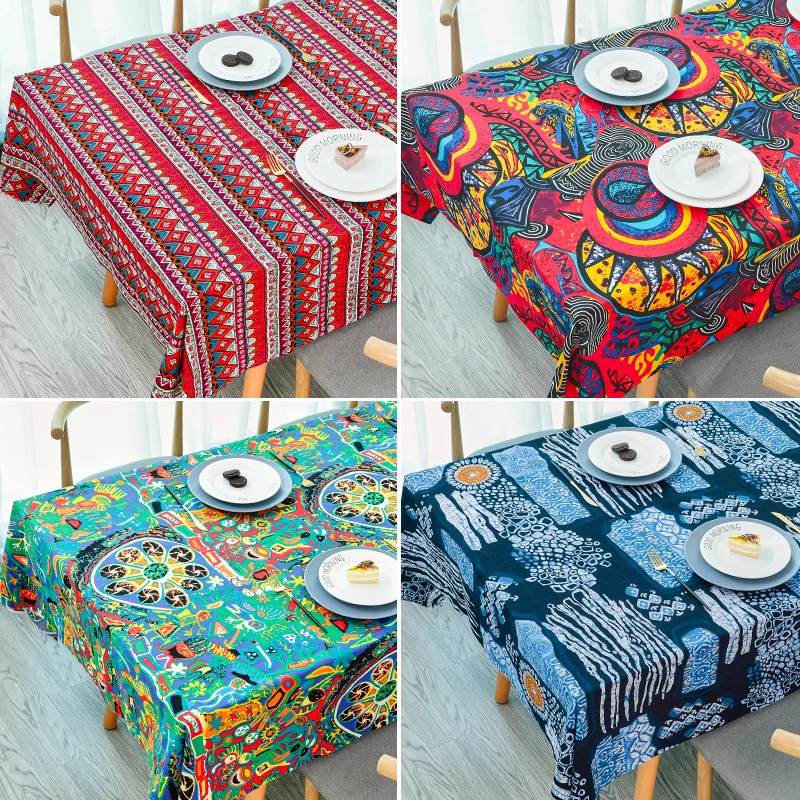 

Width 57'' National Style Boho Printed Cotton Linen Fabric By The Half Yard For Bar Tablecloth Curtain Clothing Material