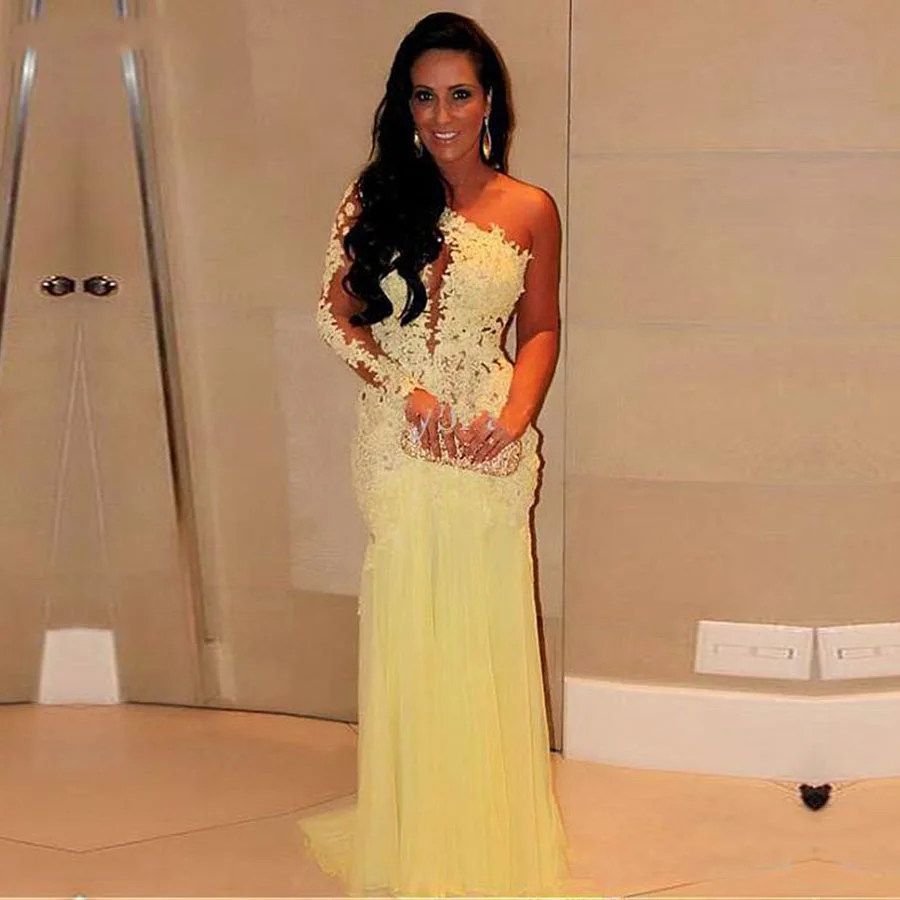 Длинное шифоновое вечернее платье с аппликацией и бусинами на одно плечо|Платья