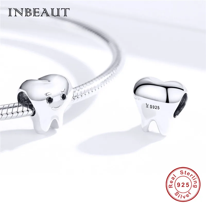 INBEAUT настоящий 925 пробы серебряный зуб для лица браслет Пандора милый мультфильм мальчик Подвески «зубы» diy ювелирные изделия для девочек-подростков