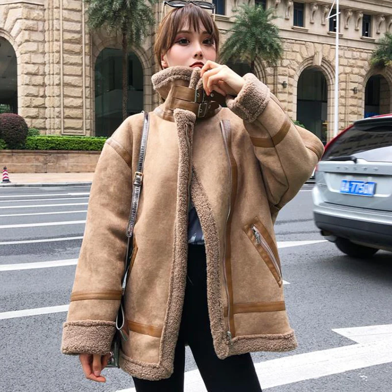 Зимняя стильная теплая Байкерская Женская куртка из искусственной кожи пальто