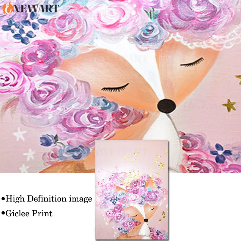 Pink Wall Painting for Nursery Nodic Decor Cartoon Fox Swan Prints Poster Kids Room Decoration Decorative Art Picture | Дом и сад