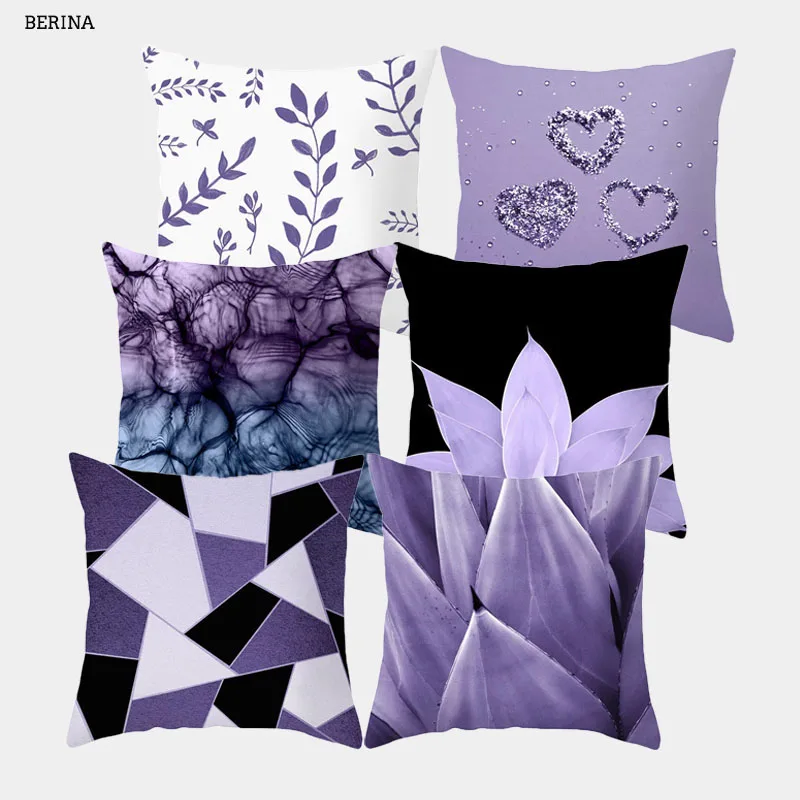 

Purple Geometric Cushion Cover 45 * 45cm Polyester Pillow Cover Black And White Throw Pillow Sofa Decorative Cushion Covers