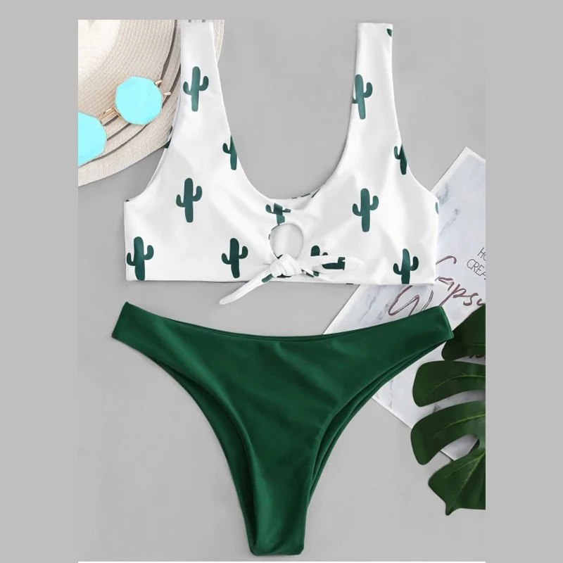 

bandeau cactus bikini push up swimsuit women two piece bathing suit swimwear women sexy bathing suit thong bikinis tropical swim