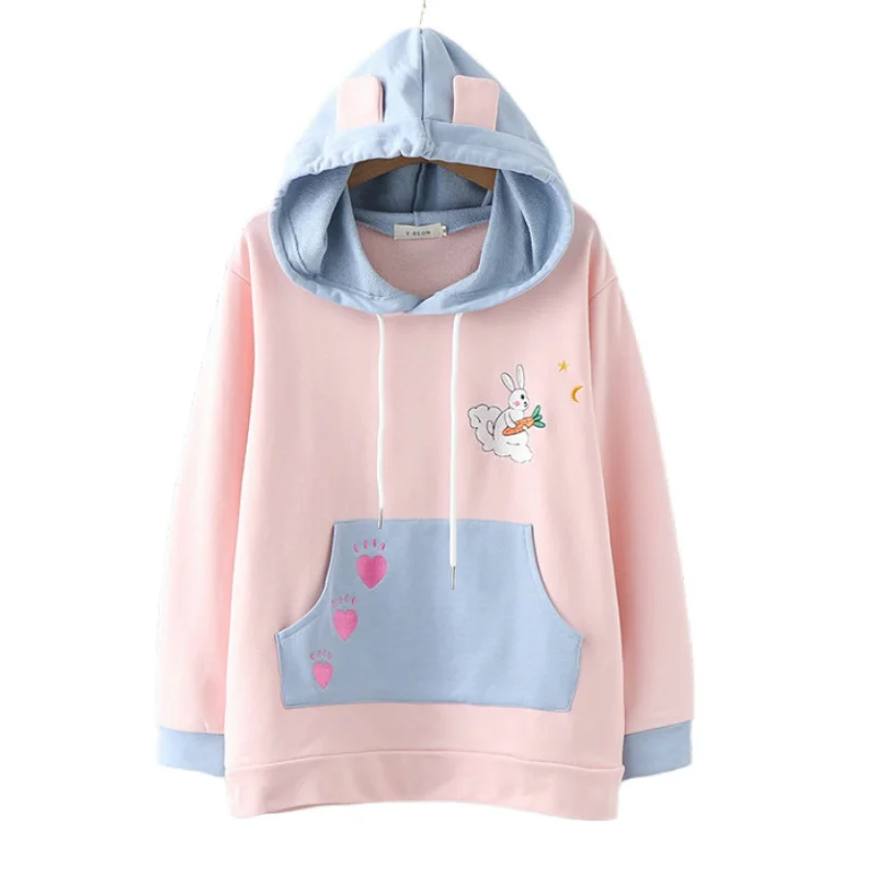 

Женские толстовки с капюшоном с вышивкой в виде мультяшного кролика, спортивные костюмы с длинным рукавом, осень 2021, повседневные толстовки...