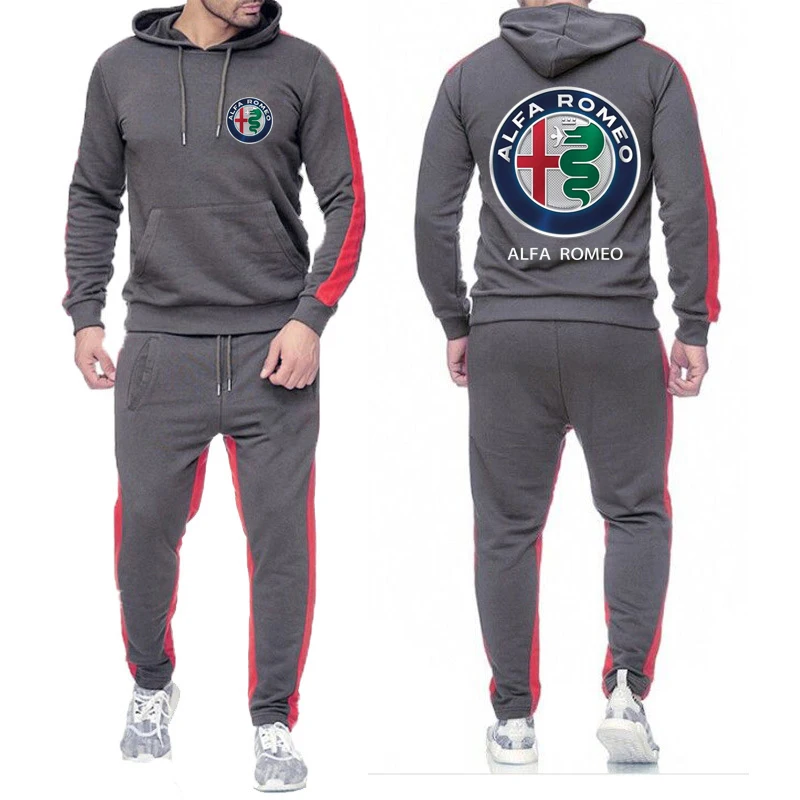 

2021 men's fashion new brand Alpha casual sweater + street trousers two-piece custom solid color applique pullover sports suit
