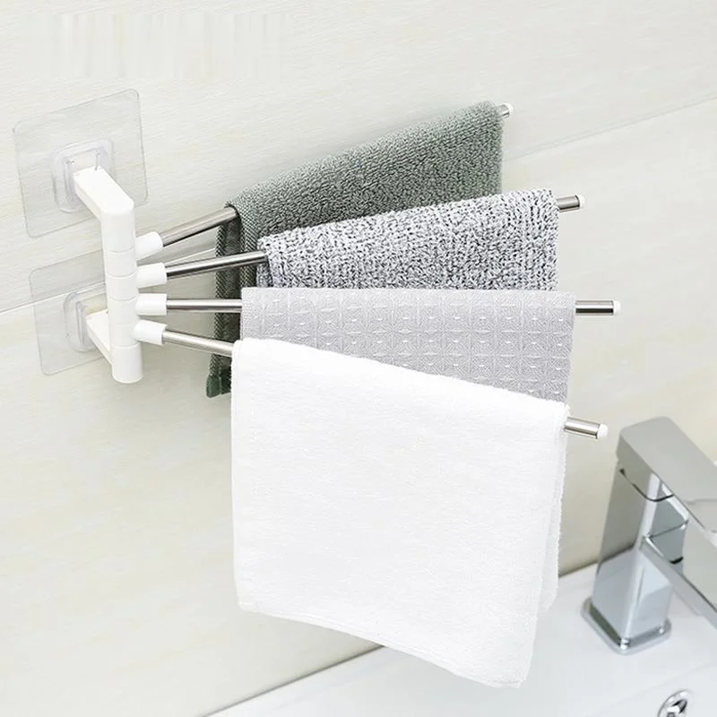 

Four Shots Towel Rack Multifunction No Trace Stainless Steel Kitchen Bathroom No Punching Towel Storage Rack Bathroom Storage