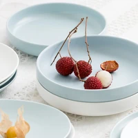 nordic brief blue white round matte ceramic dinner plate solid porcelain soup plate steak dessert dish tray steaming fish plate