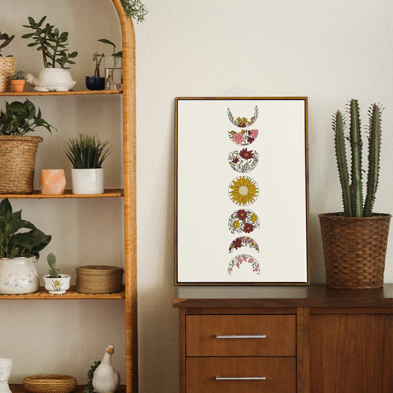 Абстрактная Картина на холсте с цветами и Луной | Дом сад