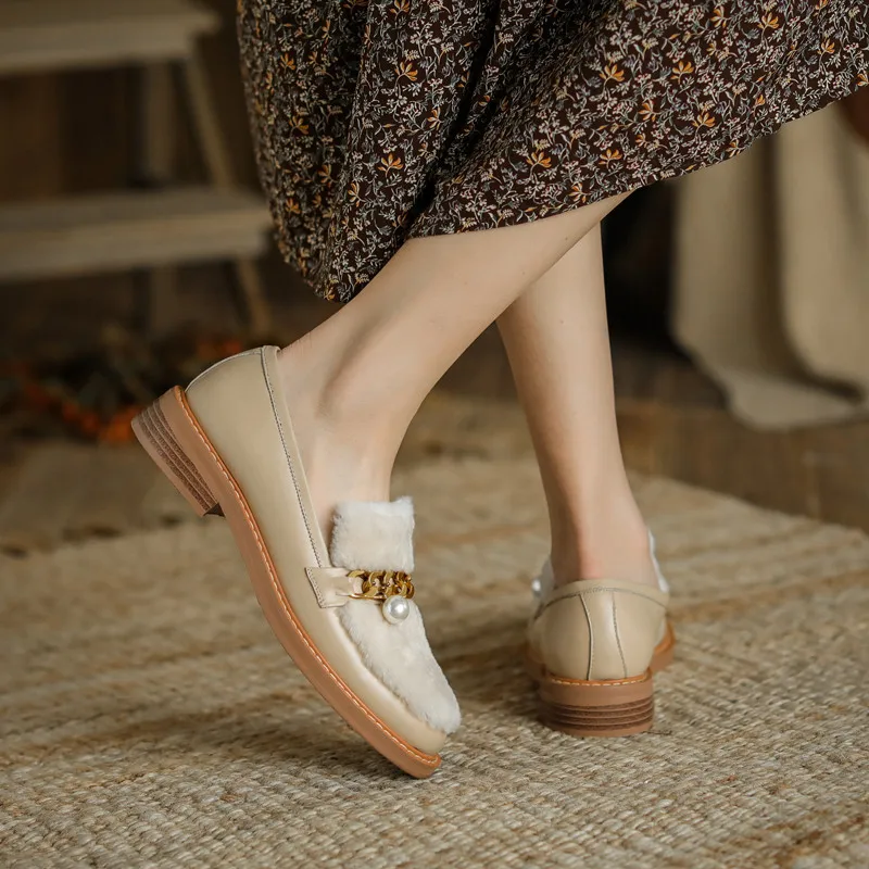 

FEDONAS 2020 Winter Keep Shoes Woman Fashion Genuine Leather Wool Thick Heels Pumps Shallow Working Party Basic Women Shoes
