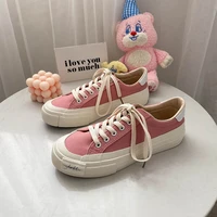 2021 new solid color canvas shoes womens casual low top lace up trendy shoes retro hong kong flavor flat bottom shoes