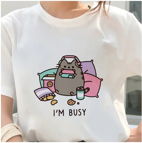 

female 2020 new summer cute fashion short-sleeved T-shirt white thin fashionable top clothes AOWOF Fat cat kawaii T-shirt