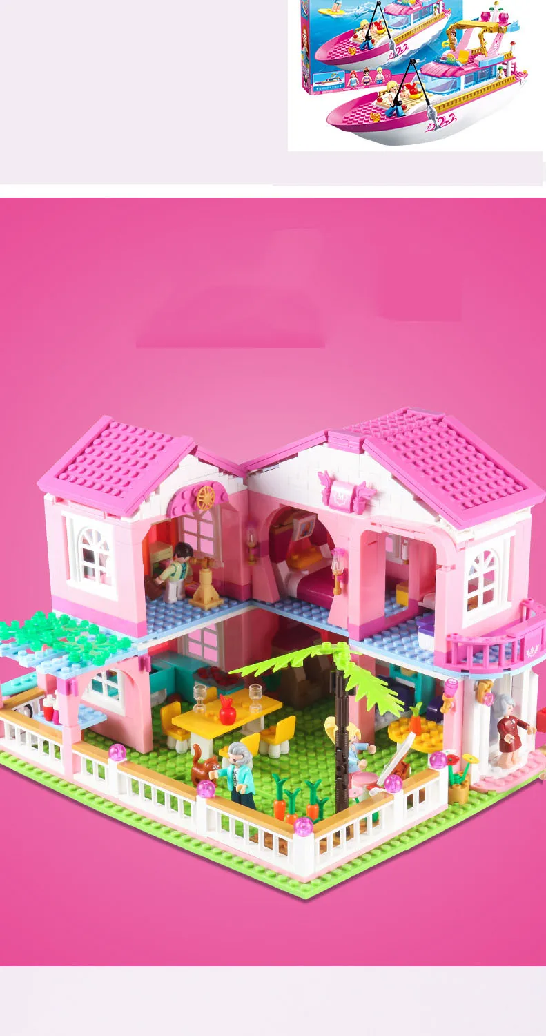 Sluban 0721 серия Розовая мечта сад вилла лодка фигурки DIY строительные блоки кирпичи Enligten игрушка для детей девочек подарок на день рождения