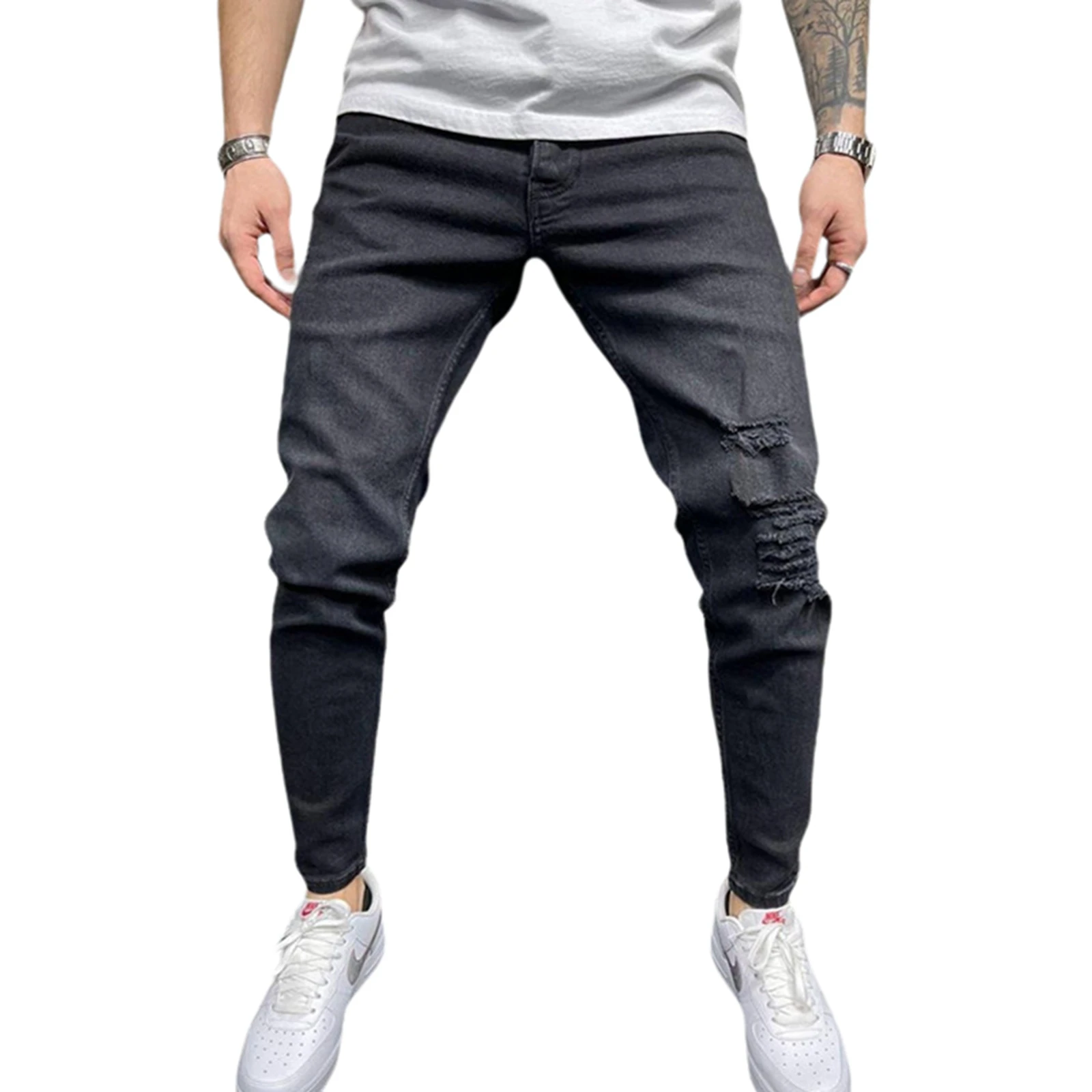 

Luxury Quality Men's Slim Jeans Pants Brand Mens Straight Pants Hot Black Scratched Jeans For Men Plus Size Pants