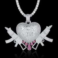 100 micro zircon hip hop fight for love heart gun pendant necklace for men jewelry factory prices bling bling party