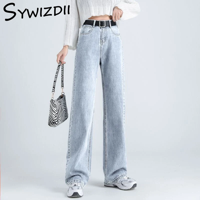

SYWIZDII Vintage Baggy Jeans Woman High Waist Y2k Grunge Denim Trousers Straight Harajuku 90s Streetwear Cross Oversized Jeans
