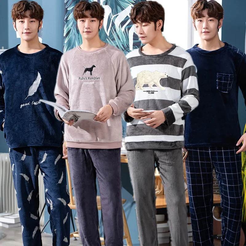 

New Autumn Winter Men Pajamas Long Sleeve Male Pajama 2 Pcs Set Men Long Pants Pajamas For Men New Sleepwear Suit Homewear