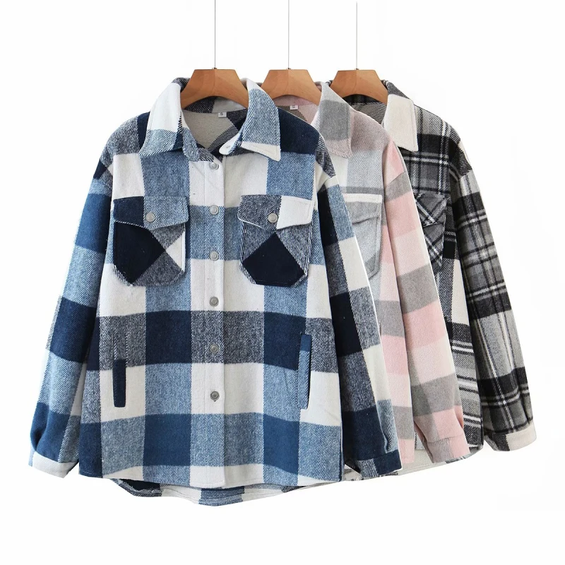 

Vogue Casual Woman 3 color Oversized Woolen Shirt Pop Fashion Ladies Autumn Long Sleeve Blouse Female Vintage Soft Outerwears