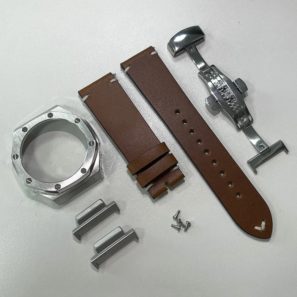 

GA2100 2rd Modification Watchband Bezel for GA2100 Mod GA2110 Case 316L Stainless Steel Frame and Vintage Leather Strap