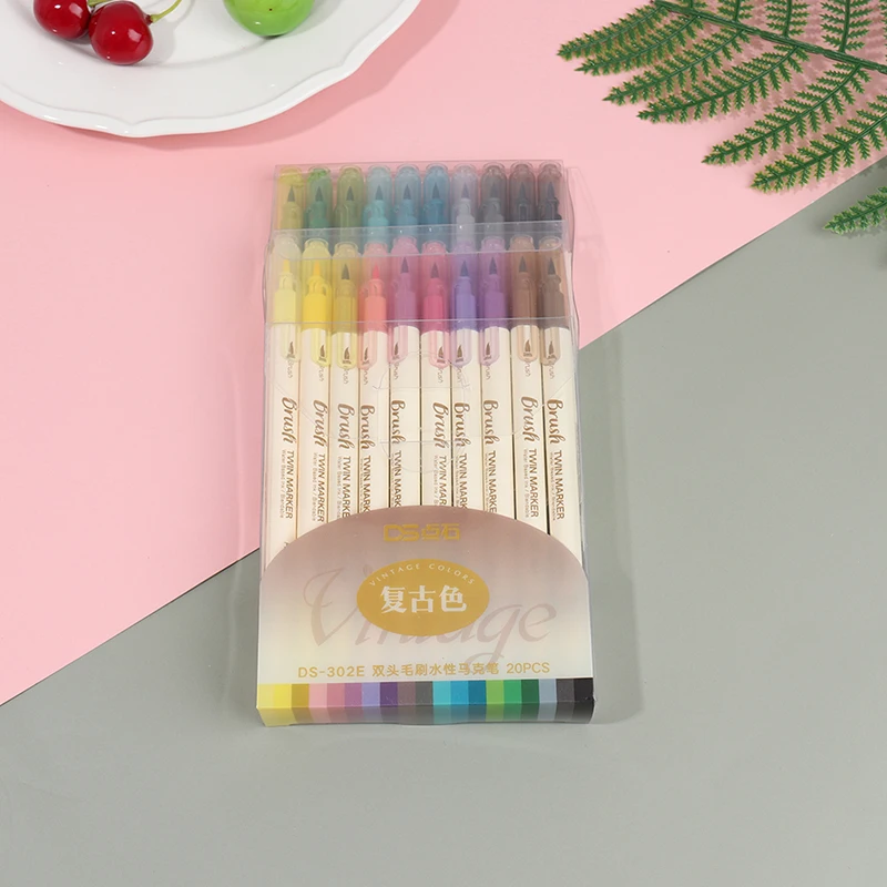 Набор двойных маркеров 3 шт. в стиле ретро | Канцтовары для офиса и дома