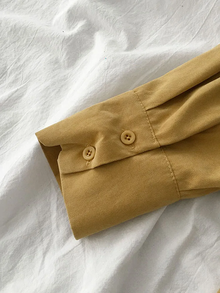 

Women's TOP 2021 Spring New Solid Color Shirt Baggy Casual Simplicity Long Sleeves Lapel Femme Vintage Versatile Blouse