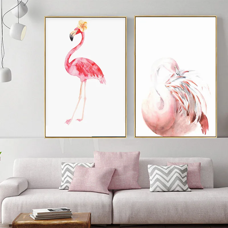 Настенные картины для детской комнаты с изображением розового фламинго на