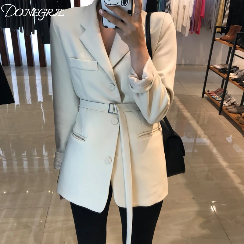 

2021 spring slim suit chic waist OL long black suit jacket female white blazer ukraine blazers for women formal