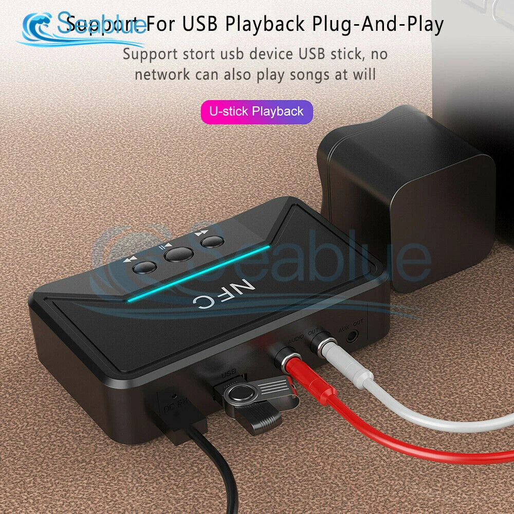 Беспроводной Bluetooth 5 0 приемник Smart NFC A2DP RCA AUX 3 мм разъем адаптер Suppotr USB Play для