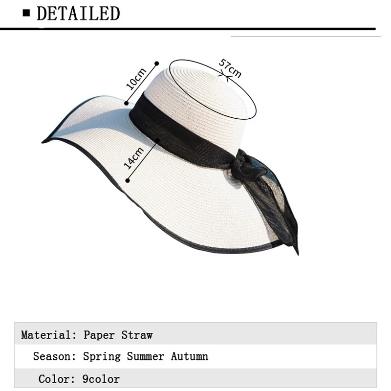 

Summer Large Brim Straw Hat Floppy Wide Brim Sun Cap Bowknot Beach Foldable Hats New 2019 Hats for Women