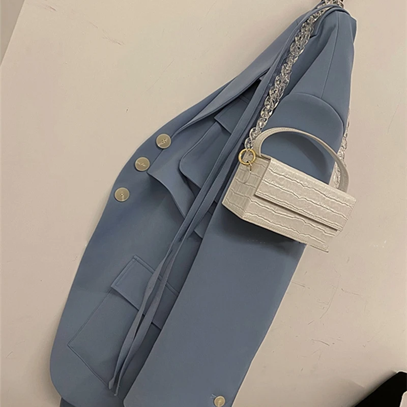 

Women Blue Spllit Pocket Big Size Trench New V-collar Long Sleeve Loose Fit Windbreaker Fashion Autumn Winter 2020