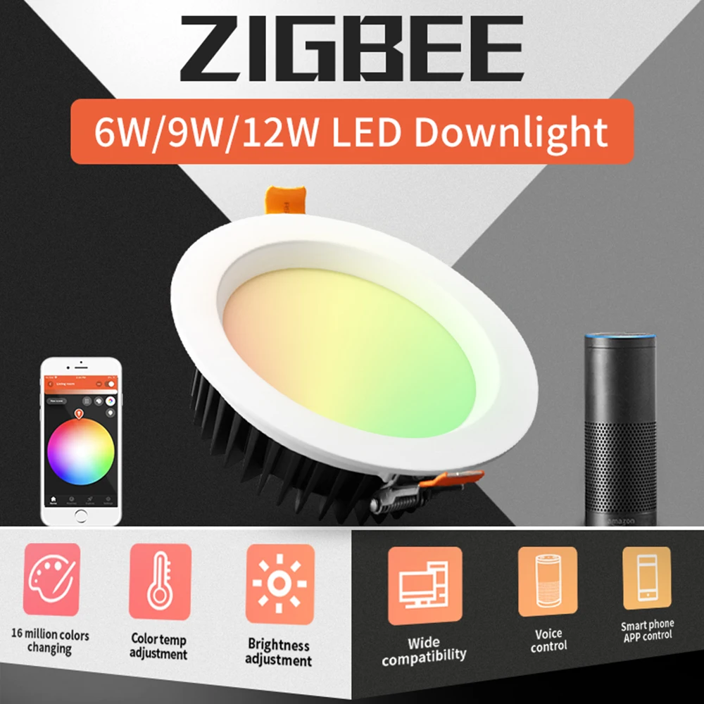 

Zigbee Smart Home App Control Warm White Cold White Light 9W RGBCCT LED Downlight for Bedroom Corridor Kitchen Toilet